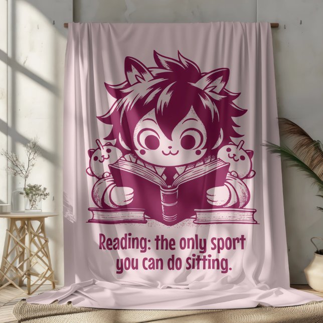 Anime Catboy reading a book & funny bookish quote Sherpa Blanket (Creator Uploaded)