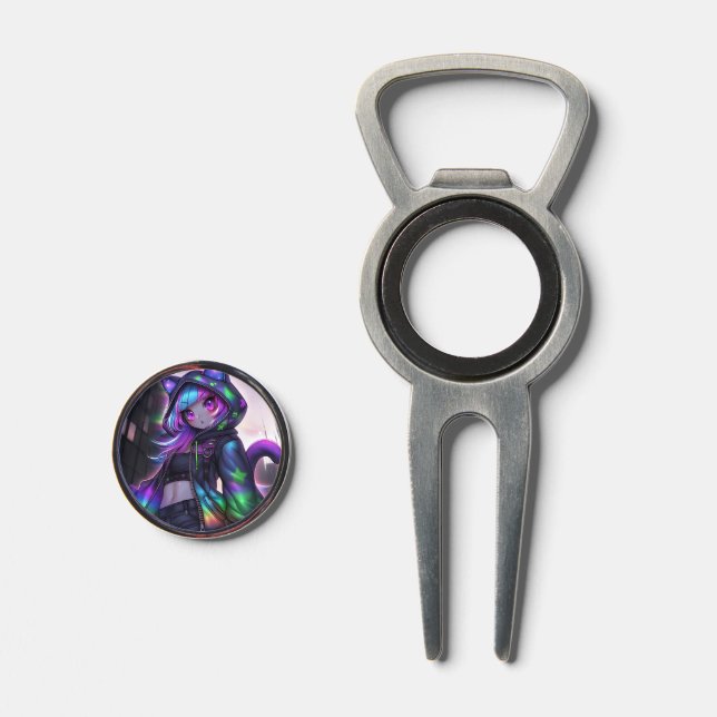 Anime Catgirl Night Glow Divot Tool (Front (Open))