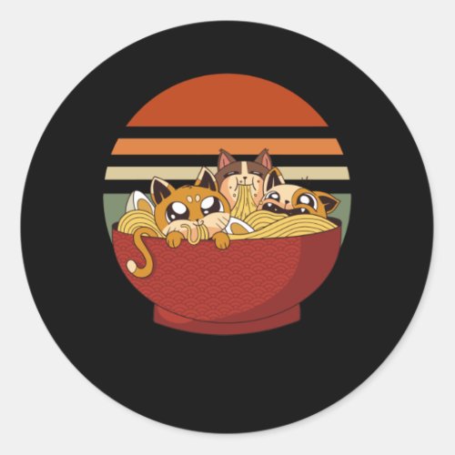 Anime Cats and Ramen Japanese Noodles addicted Classic Round Sticker