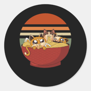 Anime Cats and Ramen Japanese Noodles addicted Classic Round Sticker