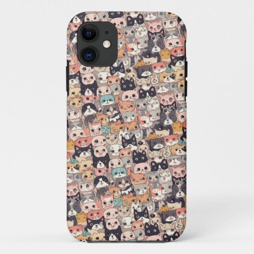 Anime cats repeating pattern iPhone 11 case