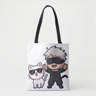 Anime Character & Blushing Cat T-Shirt Tote Bag
