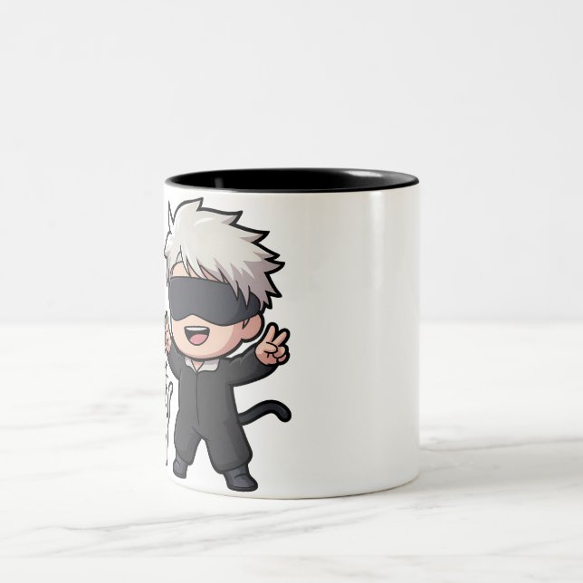 Anime Character & Blushing Cat  Two-Tone Coffee Mug (Center)