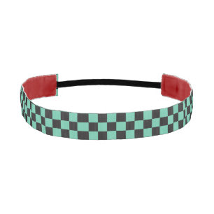 Anime Checkered Checkerboard Black Green Athletic Headband