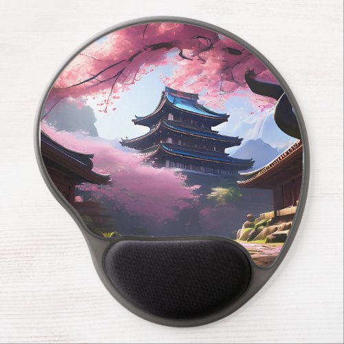 Anime Cherry Blossom  Pagoda View Landscape Gel Mouse Pad