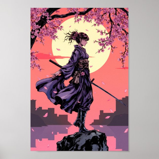 Anime Cherry Blossom Samurai Wall Art (Front)