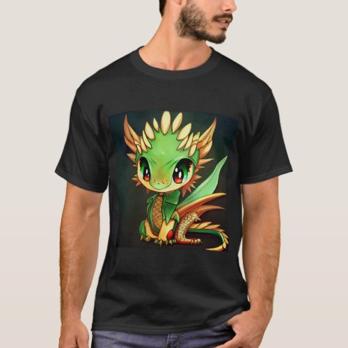 Anime Chibi Dragon Basic Dark T_Shirt 