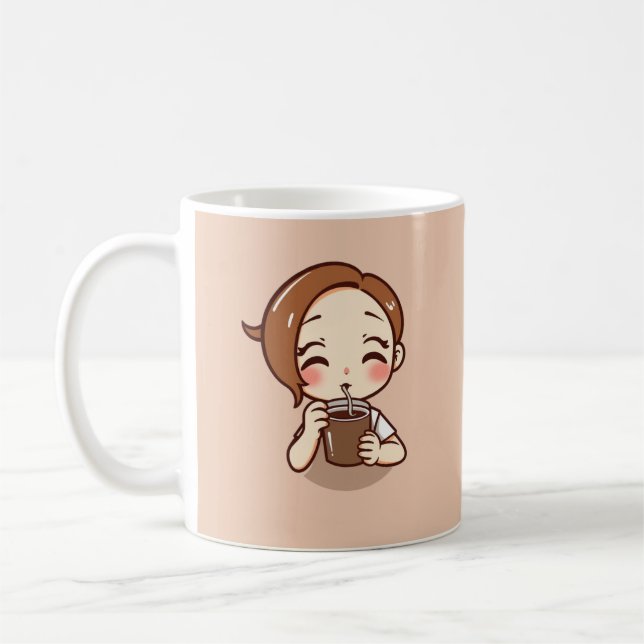 Anime Chibi girl with coffee Coffee Mug (Left)