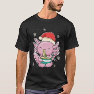 Anime Christmas Kawaii Santa Axolotl Eating Noodle T-Shirt