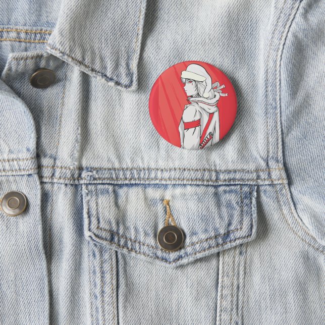 Anime Christmas Sweater- Girl with Santa Hat Button (In Situ)