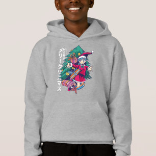Anime Christmas Sweater- Happy Girl with Santa Hat Hoodie
