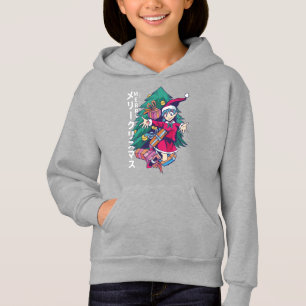 Anime Christmas Sweater- Happy Girl with Santa Hat Hoodie