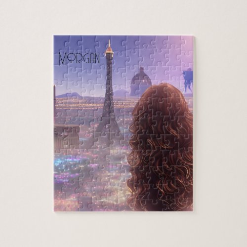 Anime City Girl Day Dreaming Overlooking Skyline   Jigsaw Puzzle