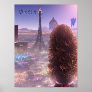 Anime City Girl Day Dreaming Overlooking Skyline Poster