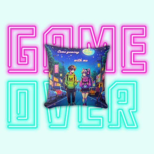 Anime Come Gaming with Me  Throw Pillow