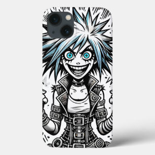 anime comic cheerful art original blu_eyes black_a iPhone 13 case