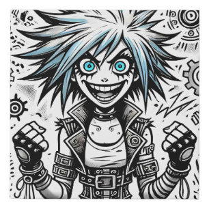 anime comic cheerful art original blu_eyes black_a faux canvas print