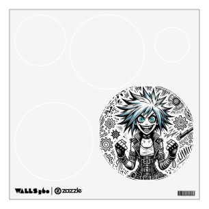 anime comic cheerful art original blu_eyes black_a wall decal