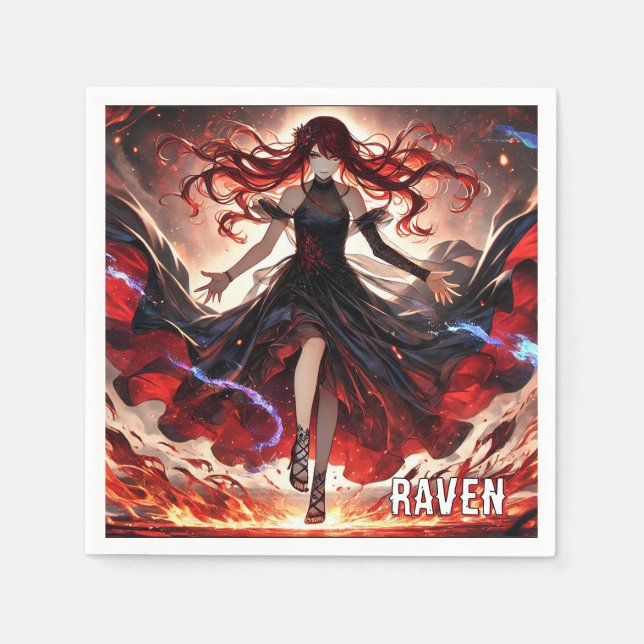 Anime Command the Flames, Embrace the Storm Custom Napkins (Front)