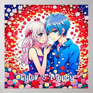 Anime Couple, Flowers Personalized Poster