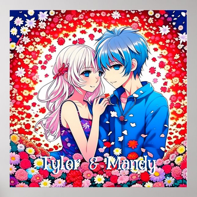 Anime Couple, Flowers Personalized Poster (Front)