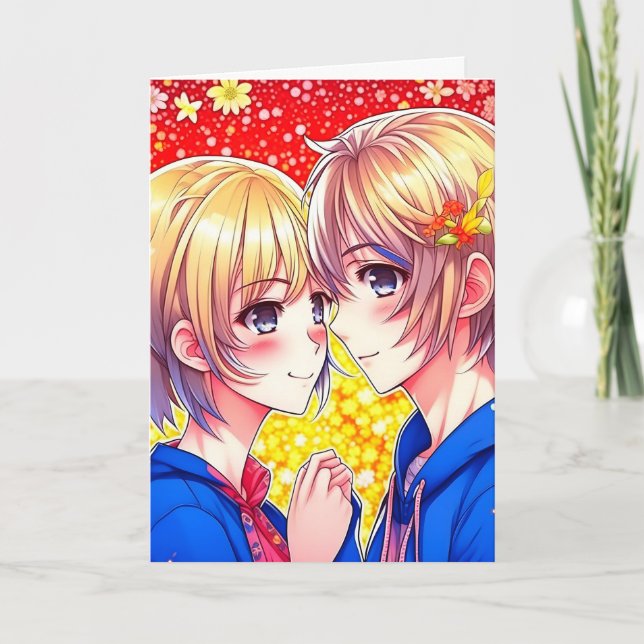 Anime Couple LGBT Valentine's Day Card (Front)