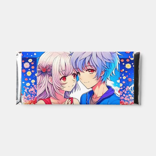 Anime Couple Love Flowers and Hearts Hershey Bar Favors