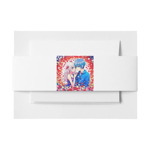 Anime Couple Red Wedding Themed Invitation Belly Band