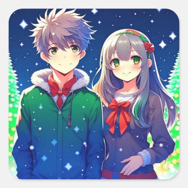 Anime Couple Romantic Christmas  Square Sticker (Front)