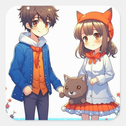 Anime Couple Romantic Personalized Christmas  Square Sticker