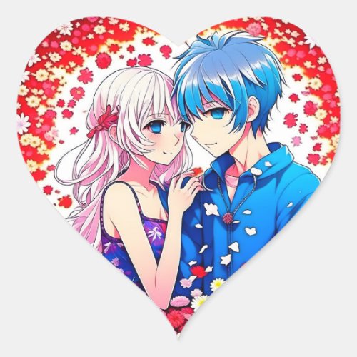 Anime Couple Unique Wedding Heart Sticker