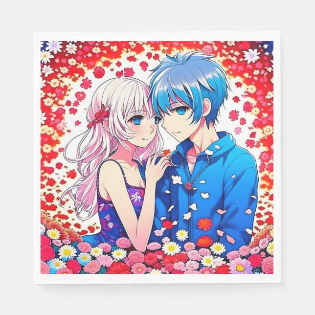 Anime Couple Unique Wedding Napkins (Front)