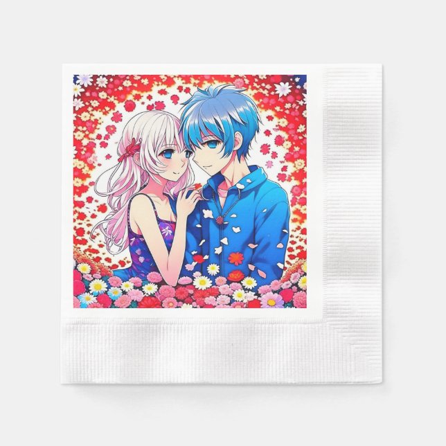 Anime Couple Unique Wedding Napkins (Front)