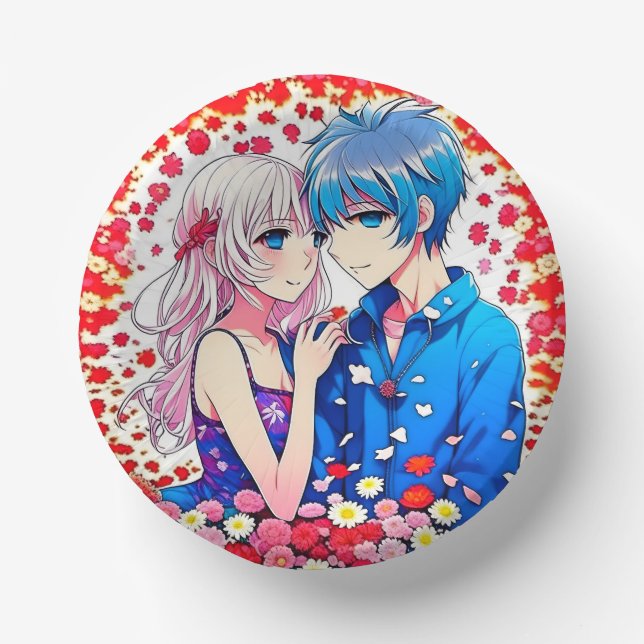 Anime Couple Unique Wedding Paper Bowls (Front)