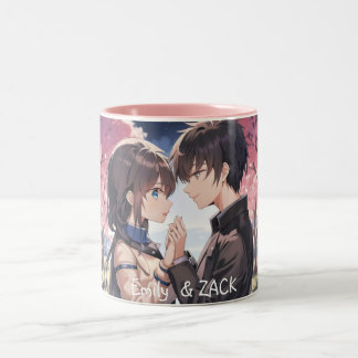 Anime Cuddles Mug: Personalized, Cute Couple Two-Tone Coffee Mug
