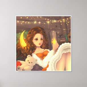 Anime Cute Girl in Vintage style Canvas Print