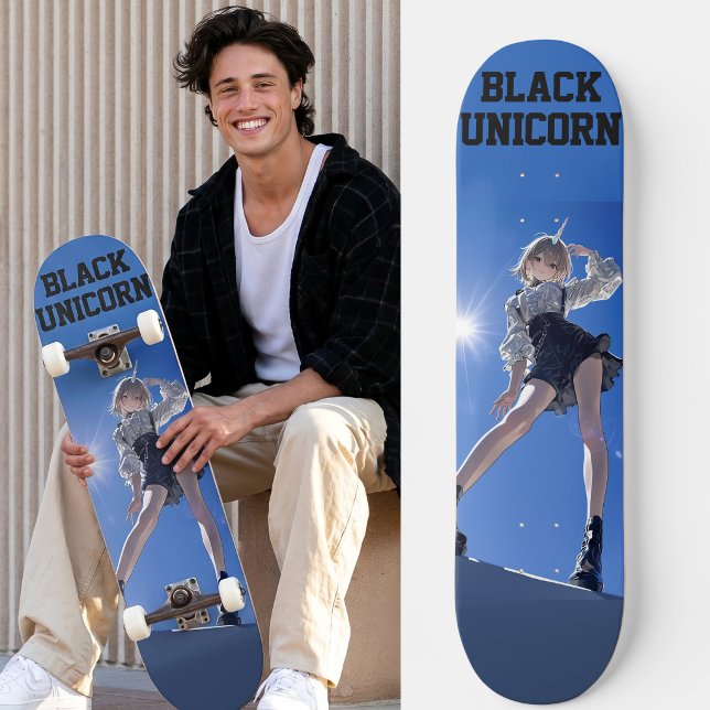 Anime Cyberpunk Black Unicorn Skateboard (Trucks and wheels are customization options and are not included in the price.)