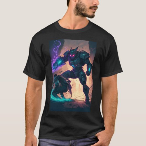 Anime Cyberpunk Super Hero Fighting Giant Robot T_Shirt