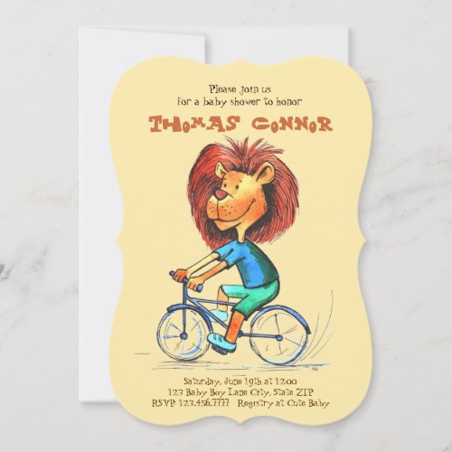 Anime Cyclist Lion Bike Baby Shower Invitation