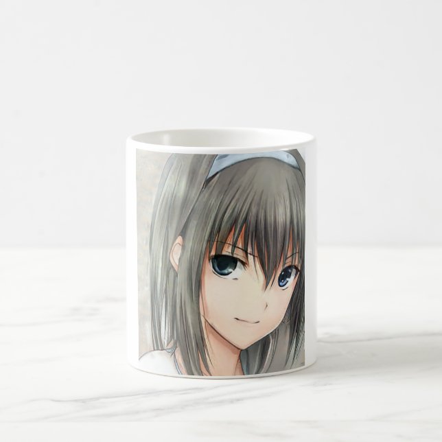 Anime dark-haired girl gray eyes Coffee Mug (Center)