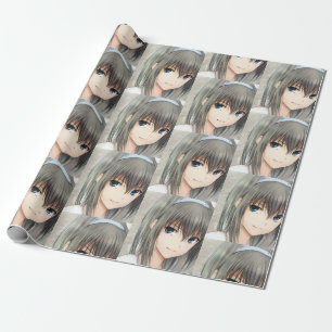 Anime dark-haired girl gray eyes  wrapping paper