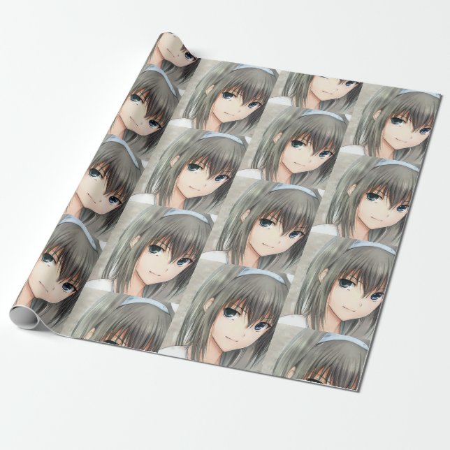 Anime dark-haired girl gray eyes  wrapping paper (Unrolled)