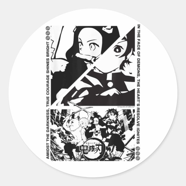 Anime Demon Slayer Characters Dynamic Scene _1  Classic Round Sticker (Front)