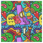 Anime design doodles faces smiles fabric