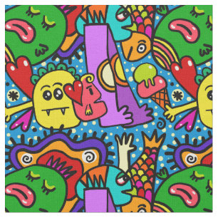 Anime design doodles faces smiles fabric