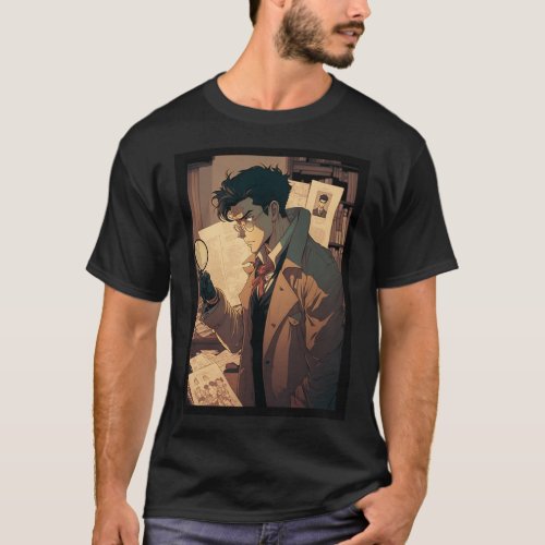 Anime Detective Man Searching for Clues T_Shirt