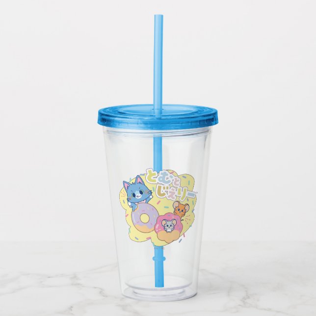 Anime Donut Delights with Tom, Jerry, and Tuffy Acrylic Tumbler (Front)