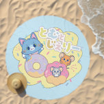 Anime Donut Delights with Tom, Jerry, and Tuffy Beach Towel<br><div class="desc">This captivating anime-style graphic features the iconic duo "Tom and Jerry" along with their little friend Tuffy in a sugary adventure. Tom, the blue cat, gleefully holds onto a giant lavender donut, his eyes twinkling with playful mischief. Beside him, Jerry, the clever brown mouse, shares a pink frosted donut with...</div>