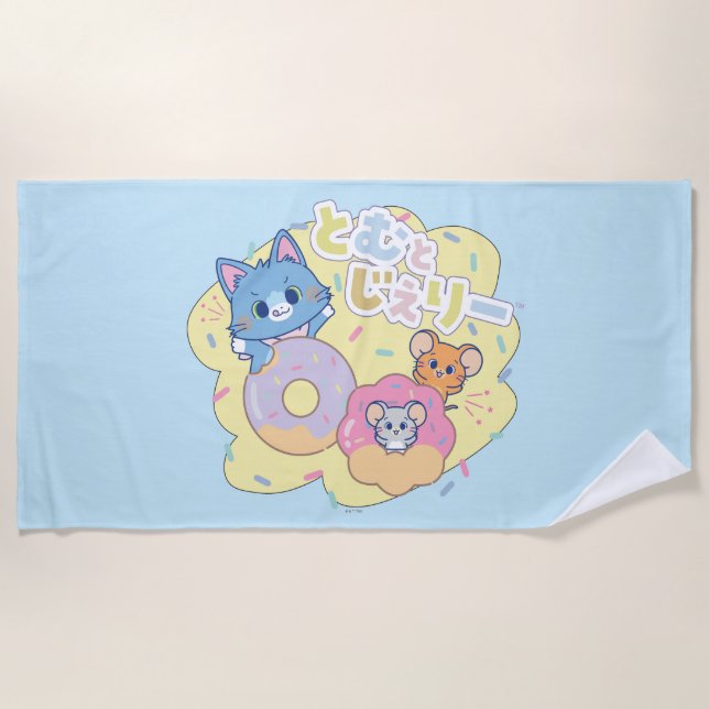 Anime Donut Delights with Tom, Jerry, and Tuffy Beach Towel (Front)