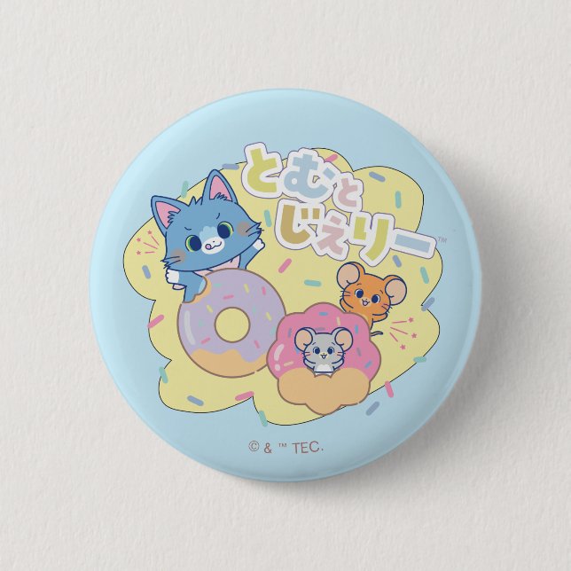 Anime Donut Delights with Tom, Jerry, and Tuffy Button (Front)